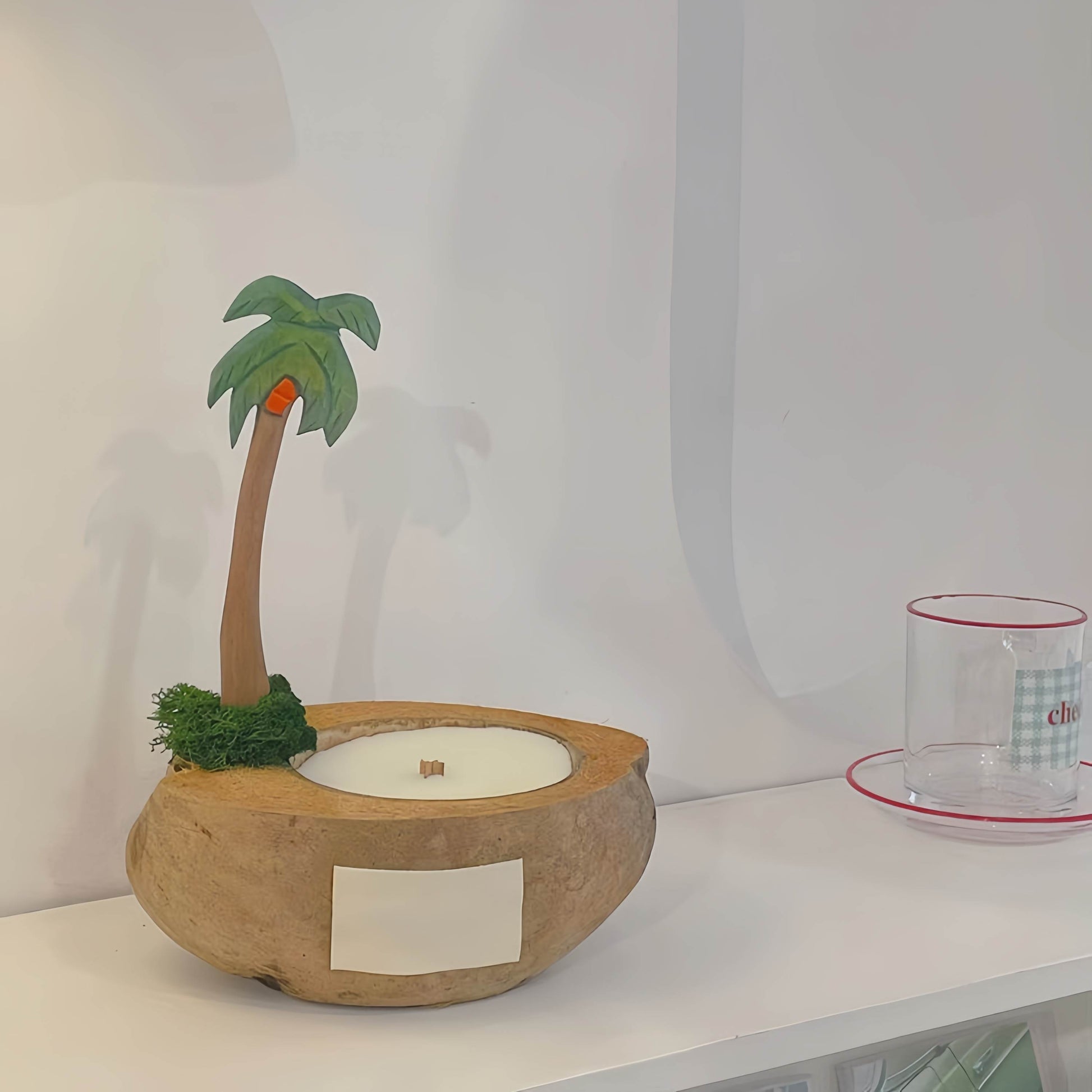 Coconut Boat Candle with Palm Tree | Soy Wax & Wood Wick