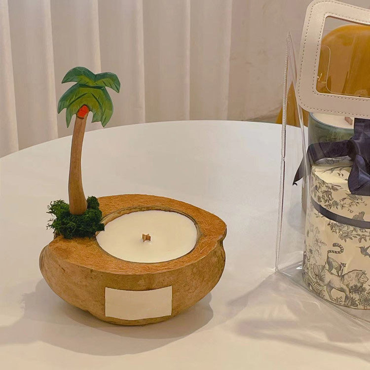 Coconut Boat Candle with Palm Tree | Soy Wax & Wood Wick