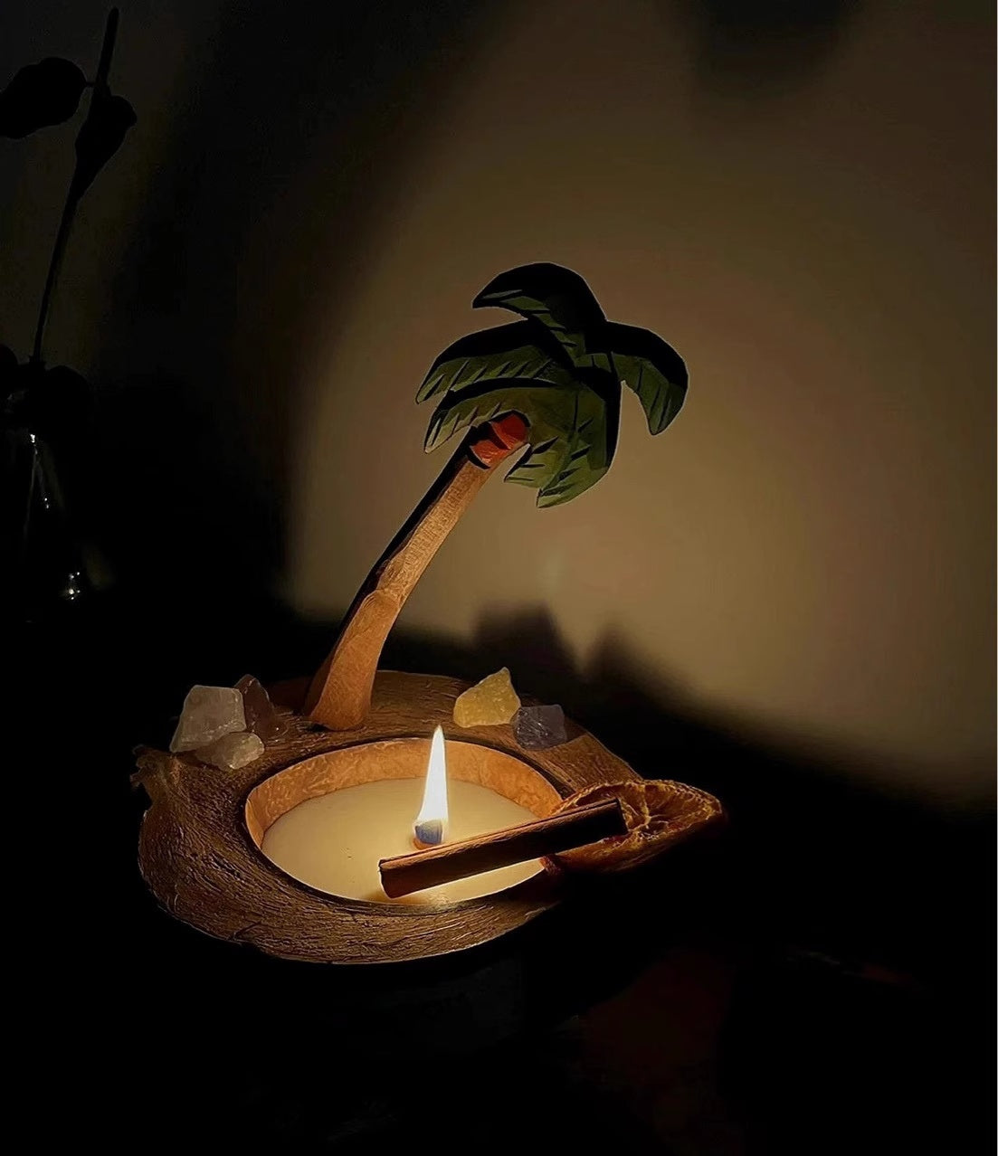 Coconut Boat Candle with Palm Tree | Soy Wax & Wood Wick
