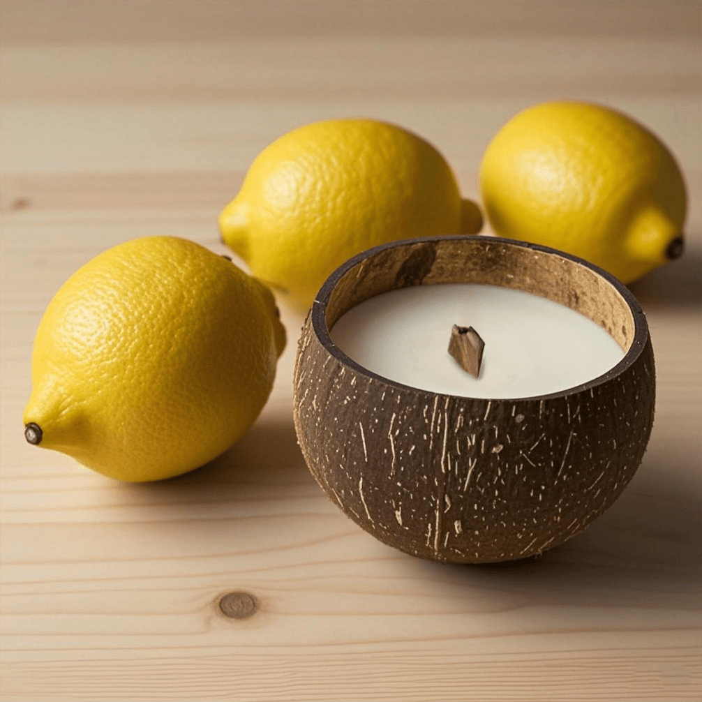 lemon scent coconut shell candle 1