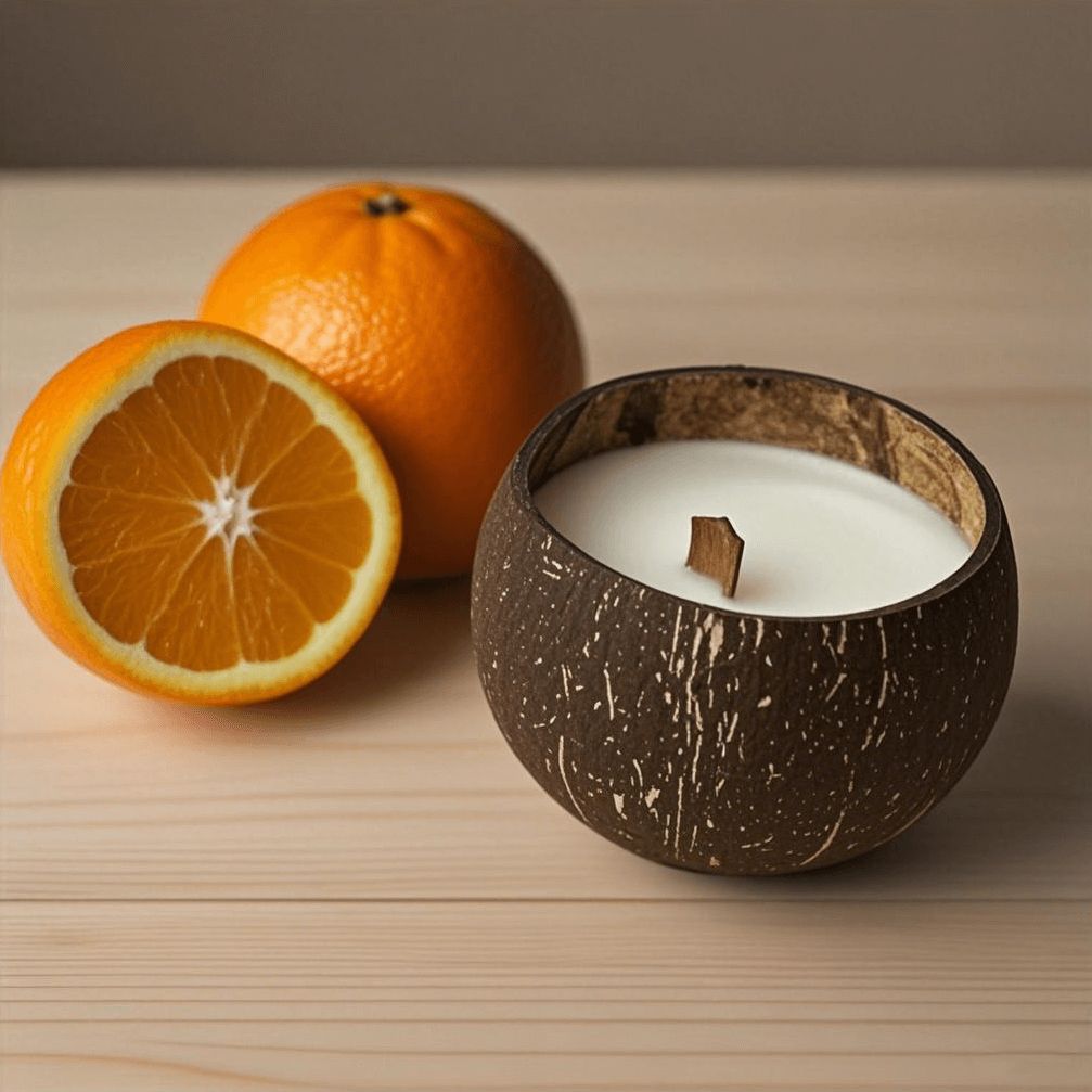 orange scent coconut shell candle 1
