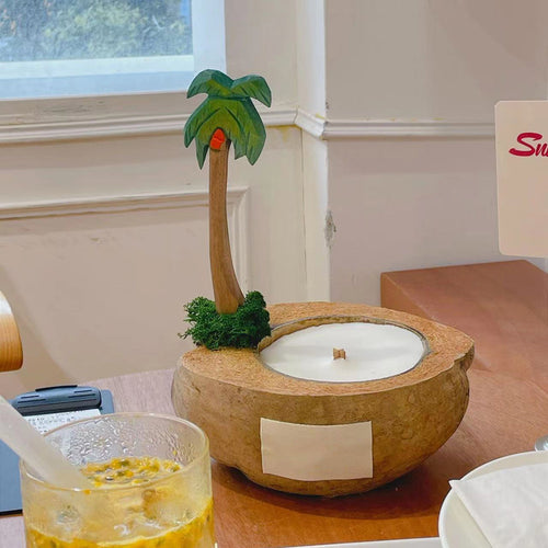 Coconut Boat Candle with Palm Tree | Soy Wax & Wood Wick