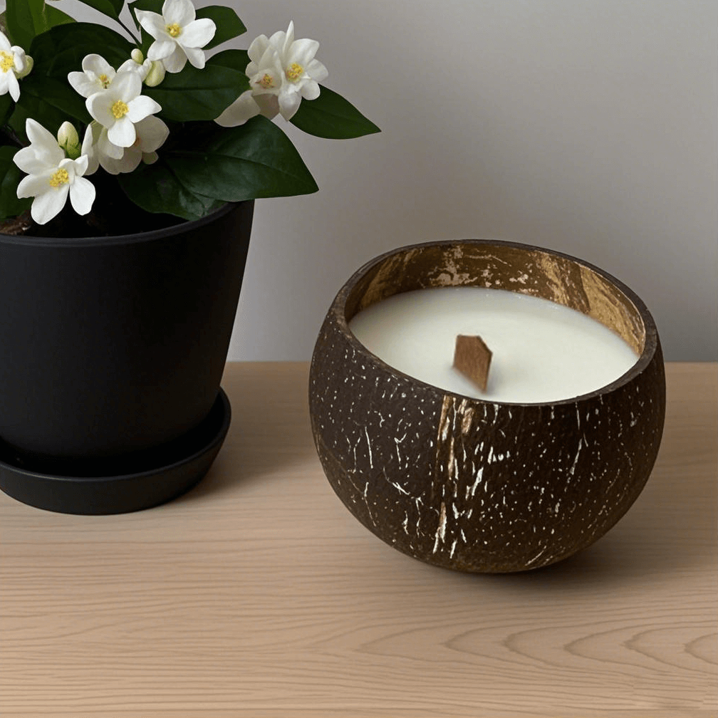 jasmine scent coconut shell candle 1