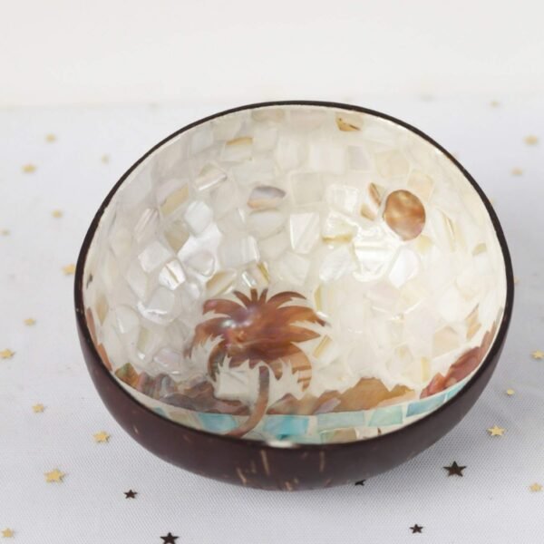 Coconut Bowl Seashell Inlaid Coconut Tree Style